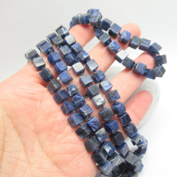 Hand Knotted Sodalite Cube necklace - Picture 2 of 8
